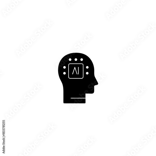 Silhouette of head with ai symbol and circular elements on transparent background