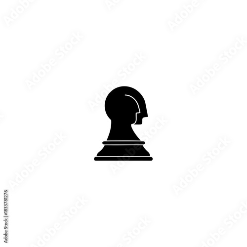 Illustration of a black chess pawn with a face profile on transparent background