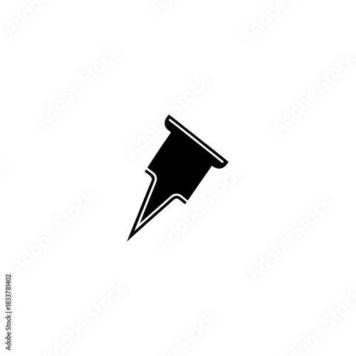 Illustration of a simple black pushpin on a white background on transparent background