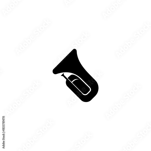 Illustration of a tuba instrument in black and white style on transparent background