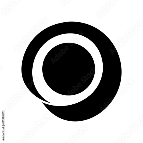 Abstract black and white circular shape with cut out area on transparent background