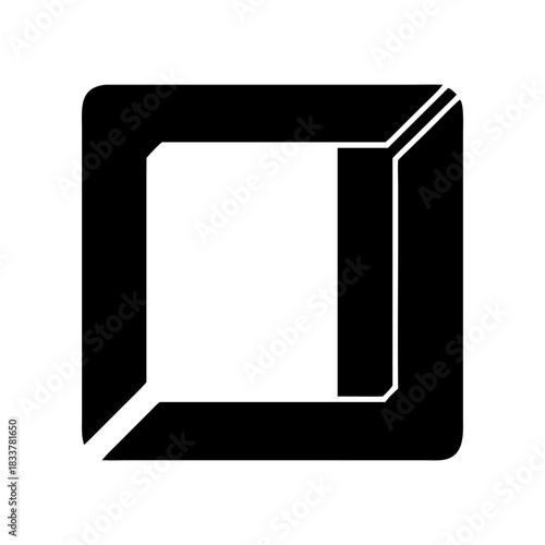 Illustration of a black square with a cutout in the middle on transparent background