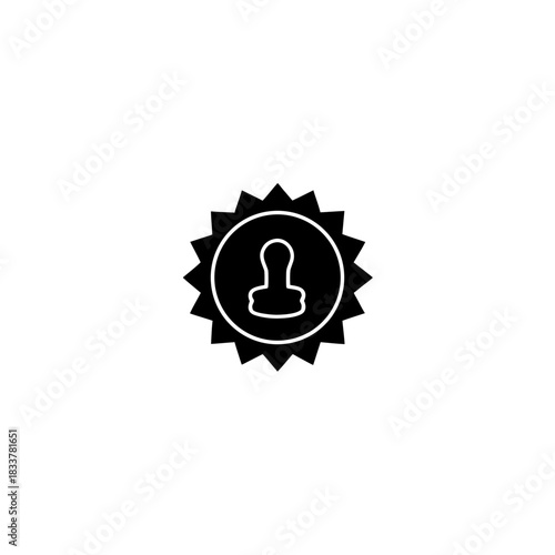 Black stamp icon with jagged edges and circular center on transparent background