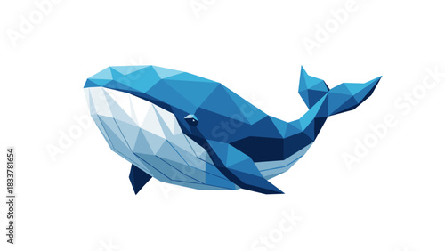 Geometric blue whale in low poly style on a white background