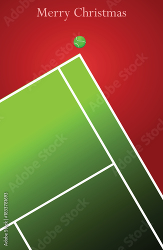 Christmas and new year poster background. Creative Xmas tree made by tennis court and tennis ball 