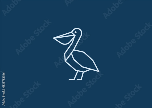 A simple geometric line pelican logo featuring a bold beak shape and streamlined body, conveying clarity, adaptability, and coastal serenity