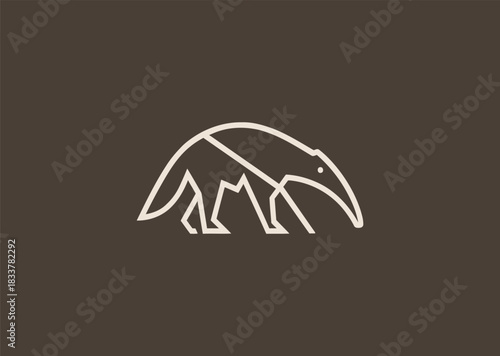 A line-art anteater logo drawn with smooth minimal strokes, emphasizing its long snout and curved posture to express uniqueness, curiosity, and gentle character