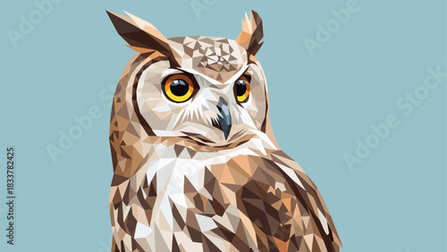 Polygonal owl art: geometric wildlife design in modern low poly style