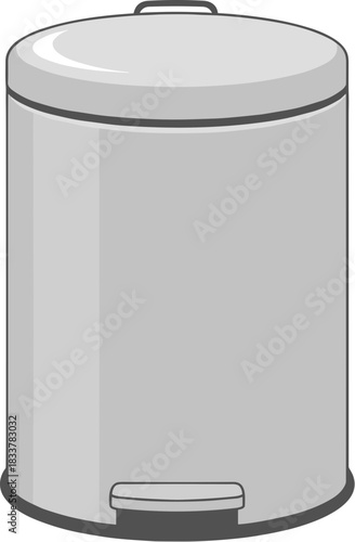 Simple gray cylindrical pedal bin trash can with lid.