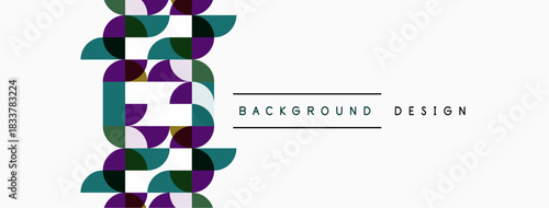 Abstract geometric pattern. Circles, squares create vertical design. White background provides contrast, simple text labels it.