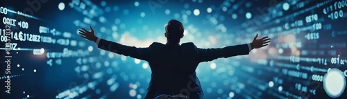 Businessman Triumphs in a Fast-Paced Digital and Data Environment.