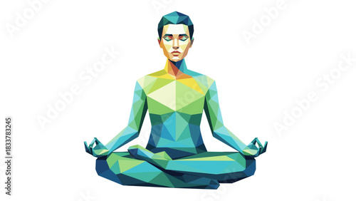 Geometric polygonal meditating figure in tranquility