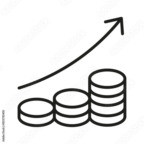 Earning icon Outline and flat style designs. Coins Stack with Arrow Up Related Vector Line Icon. Increase and Decrease line Editable Icons. Modern thin line style of profit related icons: chart, graph