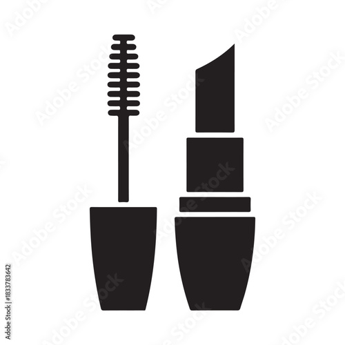 Simple black silhouette of mascara and lipstick icons