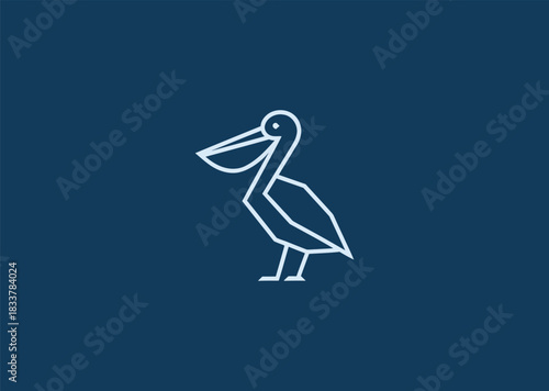 A simple geometric line pelican logo featuring a bold beak shape and streamlined body, conveying clarity, adaptability, and coastal serenity