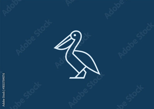 A simple geometric line pelican logo featuring a bold beak shape and streamlined body, conveying clarity, adaptability, and coastal serenity