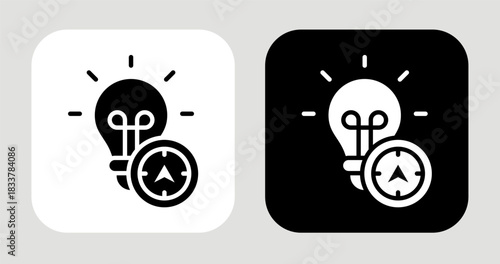 Insight Compass Icon In Black and White Glyph Style