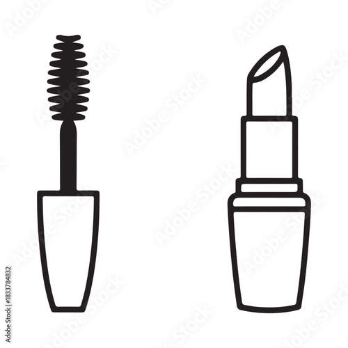 Simple line art icons of mascara and lipstick