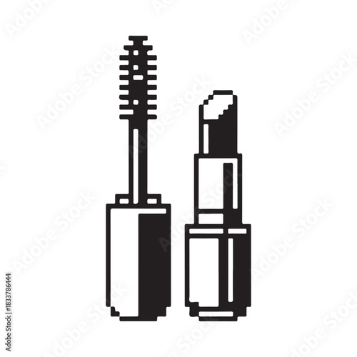 Simple line art of mascara and lipstick