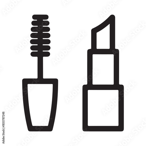 Simple line art icons of mascara and lipstick