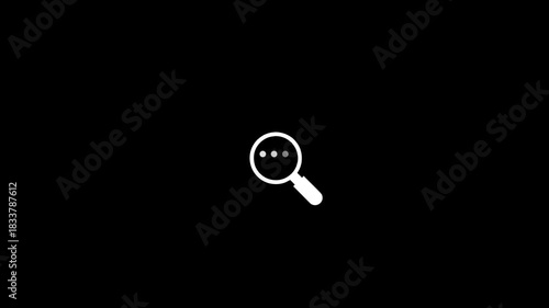Simple white magnifying glass icon on a black background representing search research discovery investigation analysis and exploration concepts for digital interfaces and presentations