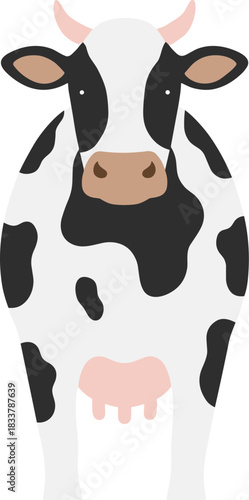 Simple flat vector illustration of a black and white dairy cow.