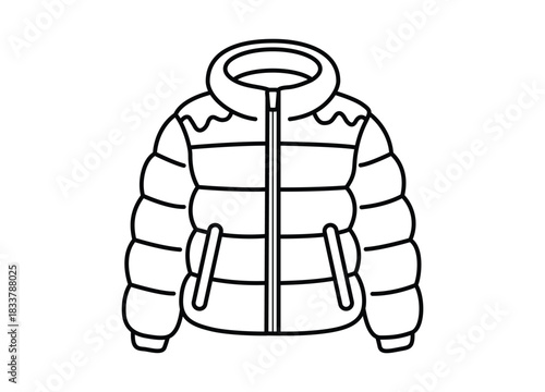Winter puffer jacket illustration with puffy design and modern style black outline perfect for apparel design and fashion illustrations