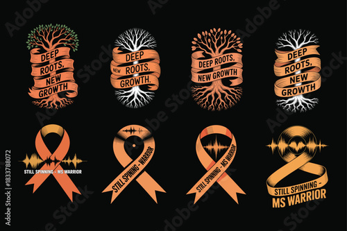 Deep roots new growth tree and still spinning MS warrior ribbon graphics Keywords: deep roots