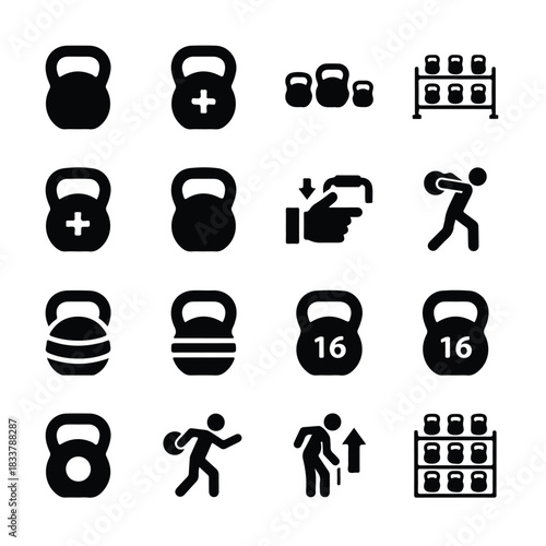 Gym & Fitness Equipment Icons – Dumbbells, Kettlebells, Machines, and Workout Gear
