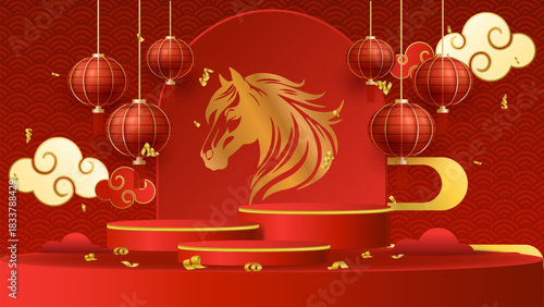 chinese new year red and gold podium