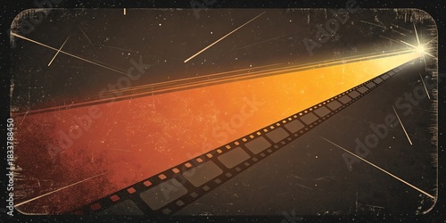 Vintage film strip leading to bright cinematic light path concept.