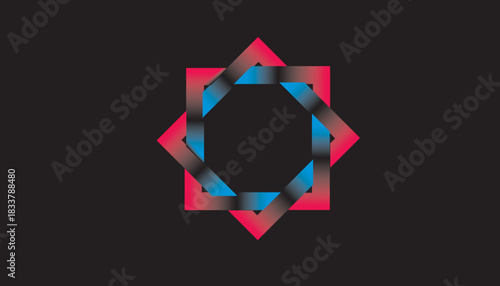 Modern geometric star ring with smooth blue and pink gradients. Abstract interlocking shape featuring soft shading, clean symmetry, and a vibrant contemporary style.