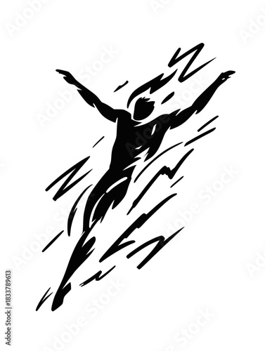 Polar Bear Plunge Triumph – Expressive Black Ink Vector Illustration