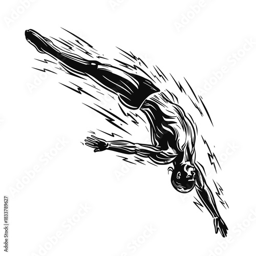 Diver Explosive Entry – Dynamic Brush Stroke Vector