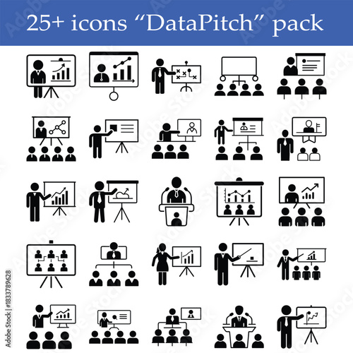  Office Presentation Icons Business Strategy, Data Analysis, Corporate Reporting Vector Pack
