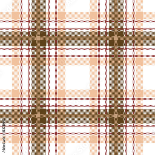 A simple, warm plaid pattern featuring a main grid of rich brown and tan lines on a white background, giving a clean, rustic, and slightly pixelated texture.