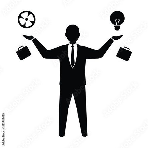 Businessman Silhouette Juggling Icons Multitasking 