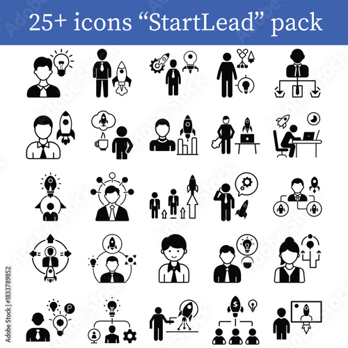  Startup Founder Icon Set Entrepreneur, Innovation, Business Launch, Startup Team Vector Pack