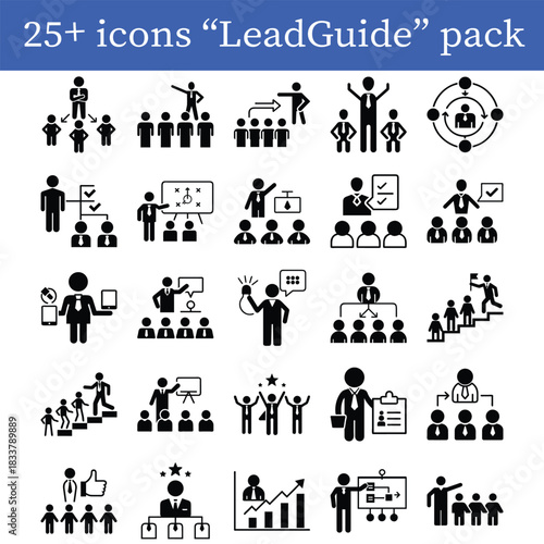 Team Leader Icons Leadership, Guidance, Management, Office Supervisor Silhouette Vector Pack