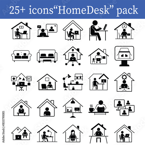Work From Home Vector Icons Home Office, Remote Job, Freelance Silhouette Design Bundle for Productivity Kits