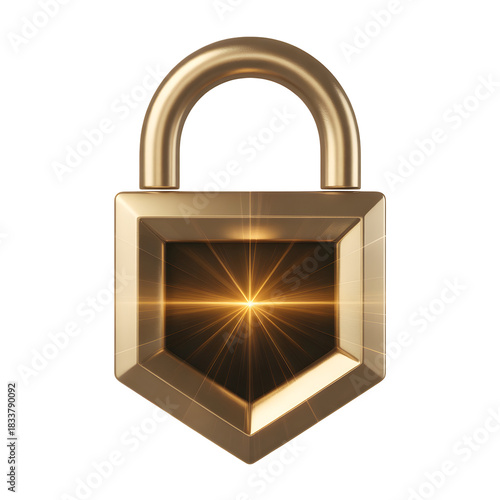 Golden padlock emblem with radiant light effect for security and protection uses