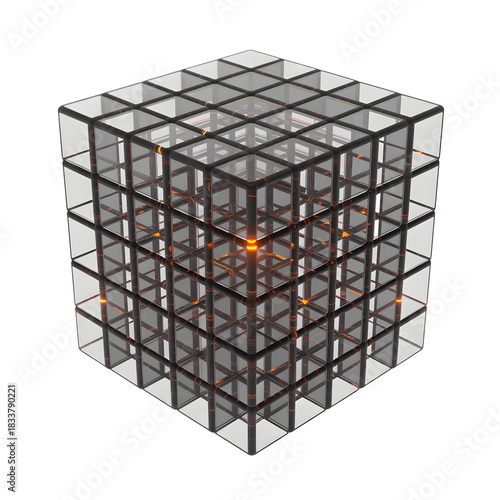 Futuristic glowing cube structure embodies innovation, technology, and connectivity
