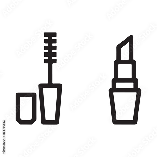 Simple line art icons of mascara and lipstick