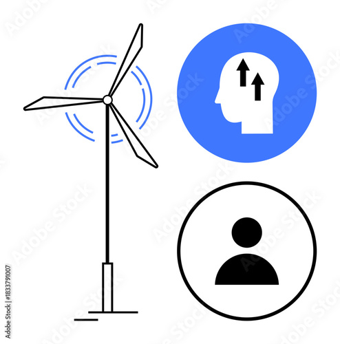 Renewable energy concept. Renewable energy ed by wind turbine, innovation symbol indicating forward-thinking, and personal responsibility. Renewable ideas for sustainability, energy solutions