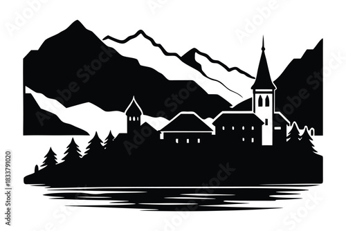 Annecy Lake with Old Town and Alps Landscape