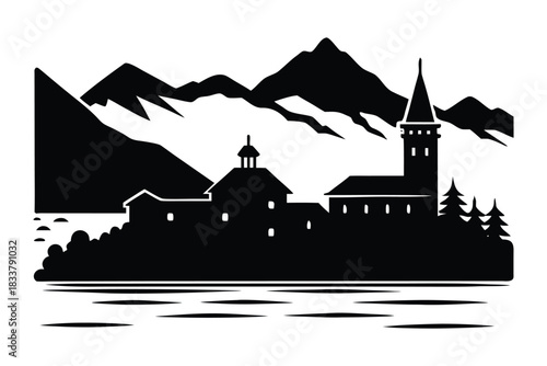 Annecy Lake with Old Town and Alps Landscape