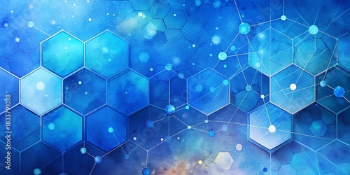 Blue technological background with connected hexagons and dots
