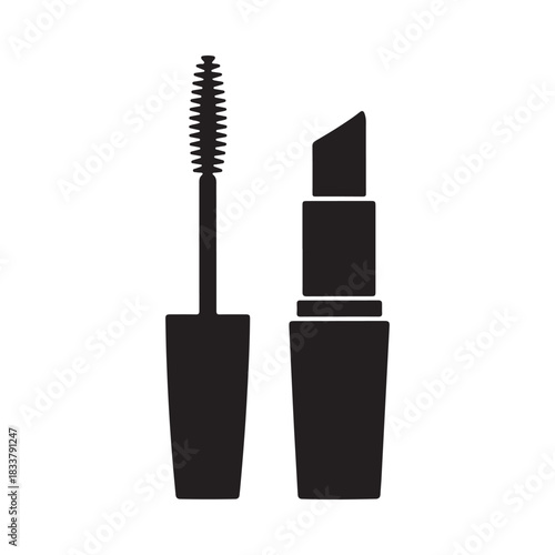 Black silhouette of mascara and lipstick icons