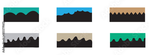Separators shapes for website presentation set. Border shape wave design, dividers shapes, frame template curve collection. Dividers Shapes for Website Pictogram Set. Website divider border vector. 