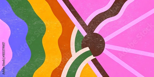 Vibrant abstract retro textured pattern with wavy lines and colors